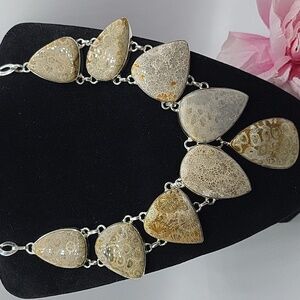 Fossil Coral Pear Shape Gemstone Handmade Goddess Necklace